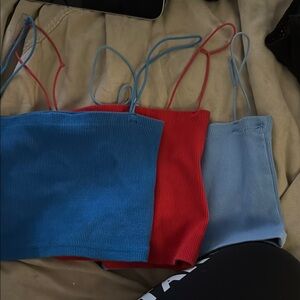 Set of 3 ZARA RIB TOPS. Red, Blue, and light blue